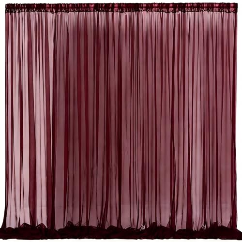 20x10 Burgundy Tulle Backdrop Curtains for Parties, Sheer Backdrop Curtain Wedding Photo Backdrop Drapes for Baby Shower Photography Birthday Party - color: Burgundy, size: 20x10ft