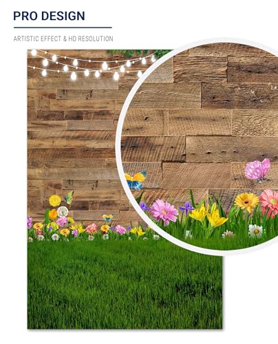 Allenjoy 59" x 82" Spring Brown Rustic Wood Backdrop Photography Spring Flower Grassland Kids Newborn Photoshoot Background Pictures Wooden Board Baby Shower Bday Party Decor Banner Photo Booth Props