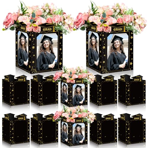 Spiareal 6 Pcs Graduation Photo Centerpieces for Table Class of 2026 Graduation Decorations 6 Inch Picture Display Frame Hollow Picture Props Box for 2026 Congrats Grad Party Favors(Black) - color: Black