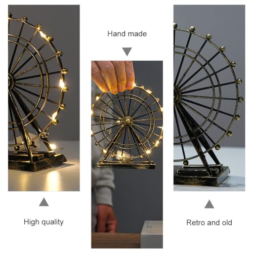 Veemoon Small Metal Ferris Wheel Decor, Table Ferris Wheel Model London Eye Ornament Retro Landmark Building Collection Bronze Iron Art Sculpture for Bar Restaurant Cabinet Entryway Photo Prop, 5.9 Ih