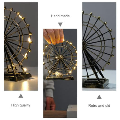 Veemoon Small Metal Ferris Wheel Decor, Table Ferris Wheel Model London Eye Ornament Retro Landmark Building Collection Bronze Iron Art Sculpture for Bar Restaurant Cabinet Entryway Photo Prop, 5.9 Ih