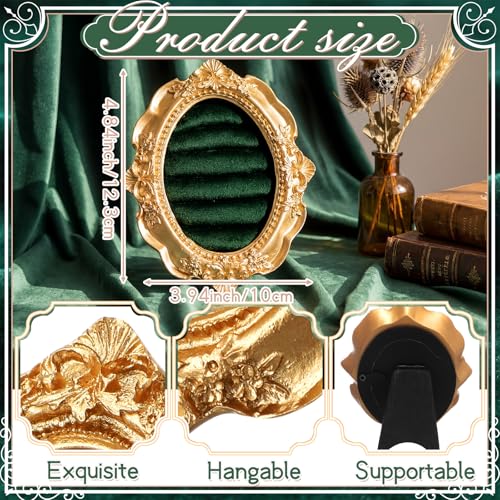 Liliaafar Vintage Ring Holder Round Green Mat Ring Wedding Display Suede Jewelry Box Stand Frame Earring Tray Anniversary Engagement Baroque Organizer Photograph Prop for Women Birthday Gifts - color: Green Mat, style: Round
