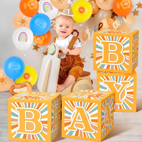 4PCS Boys Boho Baby Boxes Here Comes The Son Baby Shower Decor for Son Shower Decorations Birthday Party Supplies