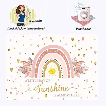 Boho Rainbow Baby Shower Backdrop 5x3ft A Little Ray of Sunshine is Almost Here Boho Pampas Baby Shower Party for Girl Cake Table Background Kids Artistic Portrait Photo Studio Booth Props - size: 5x3ft
