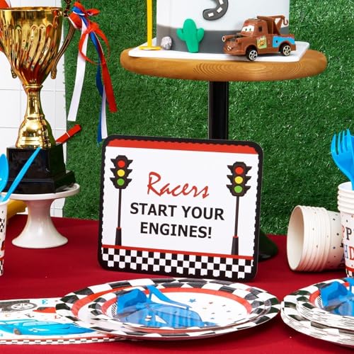 WERNNSAI Race Car Birthday Party Decorations - 10PCS Funny Car Party Signs Decorations for Boys Kids Racing Birthday Supplies Racing Cars Route 66 Sign for Birthday Anniversary Home Yard Wall Decor - style: Race Car