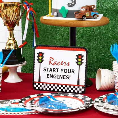 WERNNSAI Race Car Birthday Party Decorations - 10PCS Funny Car Party Signs Decorations for Boys Kids Racing Birthday Supplies Racing Cars Route 66 Sign for Birthday Anniversary Home Yard Wall Decor - style: Race Car