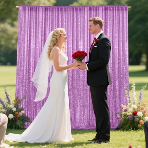 2×8FT-2PCS Lavender Sequin Backdrop Curtains Panels, Photography Backdrop Glitter Curtains Fabric Background for Christmas Wedding Party Decor - color: Lavender, size: 2X8FT-2PCS