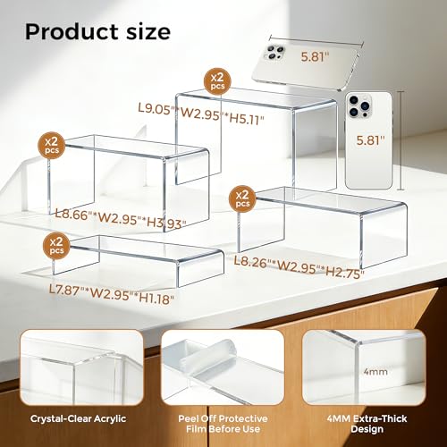 Acrylic Display Risers 8 Pcs - Clear Acrylic Shelves & Display Stand, Rectangular Risers for Cupcake, Retail & Desktop, 4 Sizes (7", 8", 9") - size: Medium