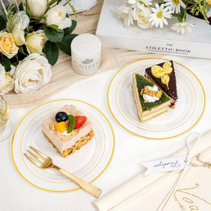bUCLA 100 Pieces Clear Gold Plastic Plates Disposable - 6.25 Inch Clear Plastic Dessert Plates with Gold Trim for Party, Wedding & Thanksgiving - color: 6.25Inch-100pcs-Clear Gold