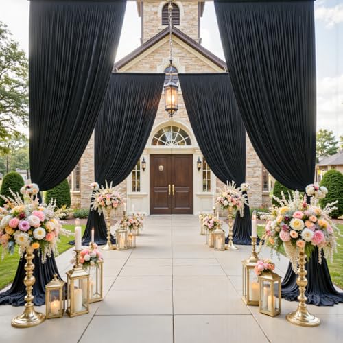 gogoparti 20x15 ft Black Backdrop Curtain for Weddings & Parties - 4-Panel Wrinkle-Free Polyester Drape, 15 FT Long for Birthday, Baby Shower, Halloween Photography Background - color: Black, size: 5ft(W)x15ft(H)-4 Panels