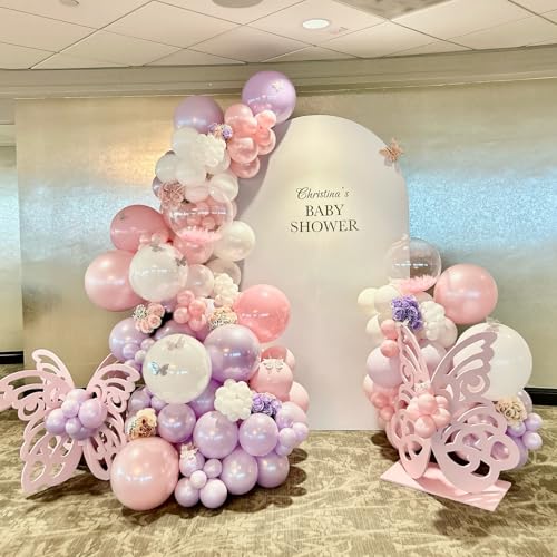 Double Pearl Purple Stuffed Balloons Different Size 115Pcs 5/10/12/18" Light Purple Balloon Arch Kit for Princess Birthday Baby Shower Bridal Shower Engagement Ocean Sea Frozen Theme Party - color: Pearl Purple