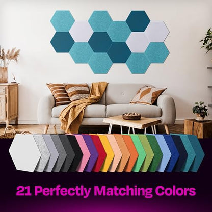 Acoustic Panels 12-Pack - 14"X12.1"X0.4" Soundproof Wall Panels - High Density Sound Dampening - Light Turquoise Hexagon - color: Light Turquoise, size: Large Hexagon 12 Pack