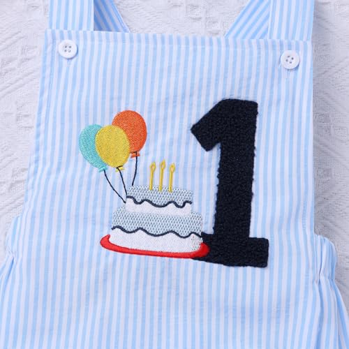 IMEKIS Baby Girls Boys Boho 1st Birthday Outfit Backless Overalls Romper for Cake Smash Photo Shoot - color: Blue Striped 1, size: 12-18 Months