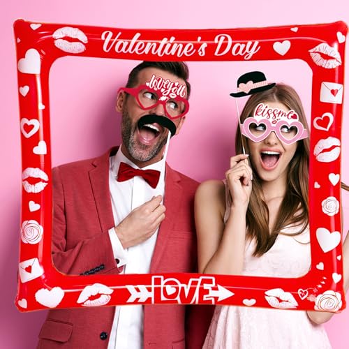 Double Sided Inflatable Valentines Day Photo Booth Frame, LMSHOWOWO Funny Valentines Photo Booth Props Selfie Props for Valentine's Day Celebrations Wedding Bridal Party Supplies (1 Pack) - color: Red White Valentines