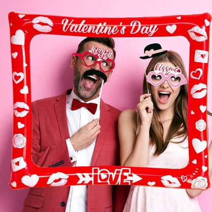 Double Sided Inflatable Valentines Day Photo Booth Frame, LMSHOWOWO Funny Valentines Photo Booth Props Selfie Props for Valentine's Day Celebrations Wedding Bridal Party Supplies (1 Pack) - color: Red White Valentines