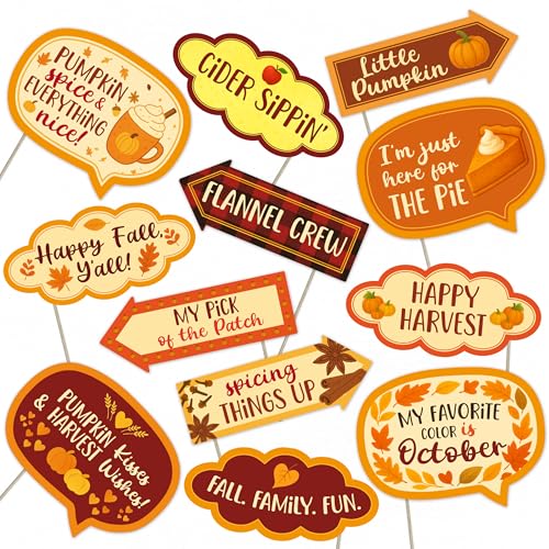 Pumpkin Fall Photo Booth Props – 12 Funny Autumn Signs for Harvest Festival, Pumpkin Patch, Thanksgiving & Fall Party Decoration Kit - style: Pumpkin