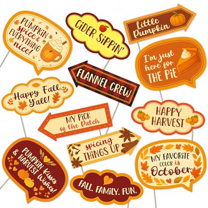 Pumpkin Fall Photo Booth Props – 12 Funny Autumn Signs for Harvest Festival, Pumpkin Patch, Thanksgiving & Fall Party Decoration Kit - style: Pumpkin