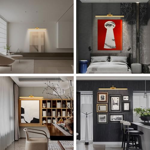 26" Wireless Picture Lights, Rechargeable Battery Art Display Light with Remote Control, Dimmable/Timer Off Dartboard Light, 3 Lighting Modes Full Metal Painting Display Lights (Gold-2 Pack) - color: Gold-2 Pack
