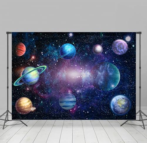 Algasan Outer Space Backdrop Galaxy Planet Party Backdrops Starry Theme Banner for Kids Boys Girls Birthday Party Photography Background Photo Studio Props Cake Table Decor 90.6x70.9'' - size: 90.6x70.9''