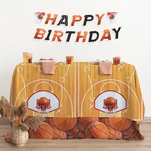 Basketball Party Supplies Set: Basketball Party Decorations & Party Favors, Includes 2-Pack Basketball -Themed Tablecloths for Kids 1st Birthday, Basketball Disposable Table Covers 54 x 108 Inch - style: basketball