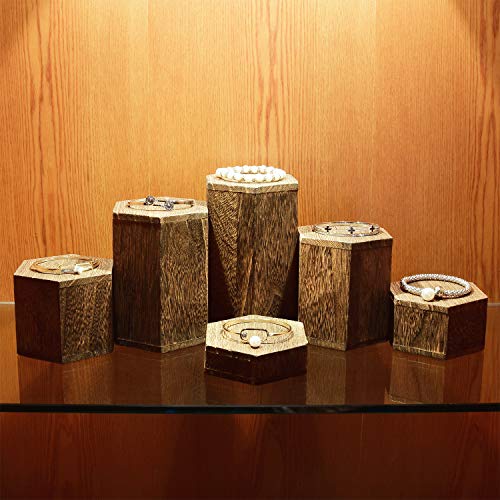 MOOCA Wooden 6 Pcs Hexagon Risers for Display Jewelry and Accessories Display Stand, Brown - color: Brown, 6 Pieces