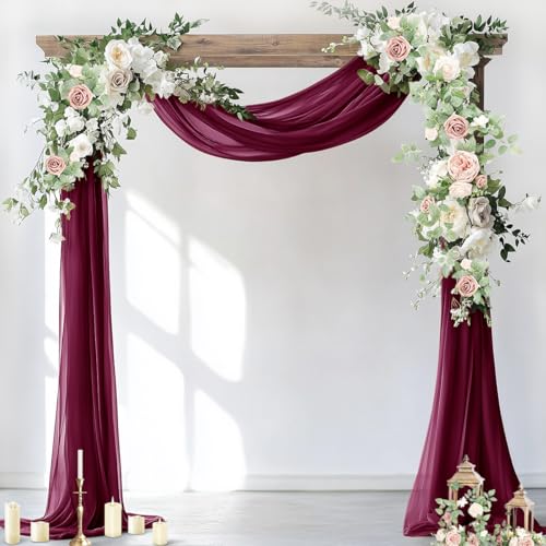 Socomi Wedding Arch Draping Fabric 2 Panels 29" x 19Ft Burgundy Sheer Chiffon Curtain Drapes 6 Yards for Wedding Ceremony Birthday Party Decoration - color: Burgundy Red, size: 29"W x 216"L (Pack of 2)