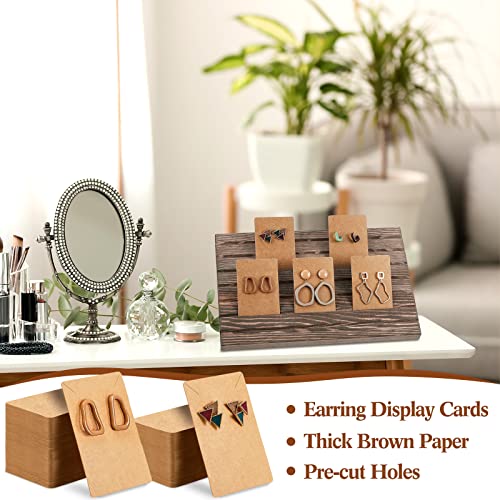 Marsui 62 Pcs Wood Earring Display Stand Earring Card Display 2 Sets of Holder with Cards Jewelry Stands for Selling - color: Brown