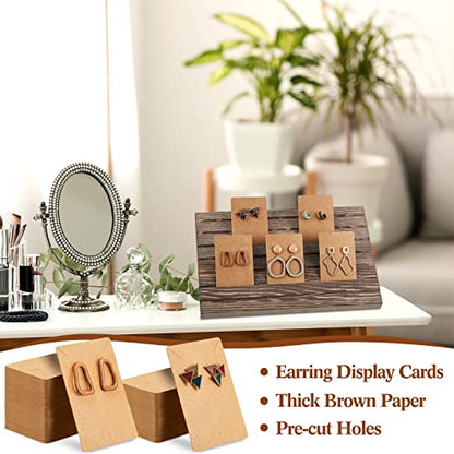 Marsui 62 Pcs Wood Earring Display Stand Earring Card Display 2 Sets of Holder with Cards Jewelry Stands for Selling - color: Brown
