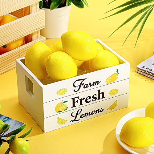 Marsui Lemon Decor Set Mini Wooden Crate with 8 Fake Lemon for Home Kitchen Farmhouse Rustic Summer Tiered Tray Decor Table Decorations Summertime Party Centerpiece