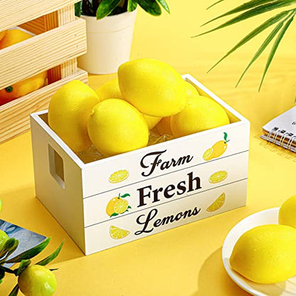 Marsui Lemon Decor Set Mini Wooden Crate with 8 Fake Lemon for Home Kitchen Farmhouse Rustic Summer Tiered Tray Decor Table Decorations Summertime Party Centerpiece
