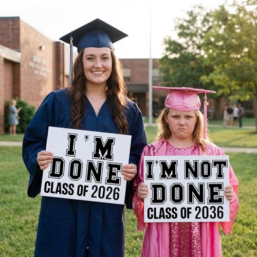 Novabright 2 Pcs 2026 Senior Photo Props I'm Done I'm Not Done Sibling Signs, 12 x 9 Class of 2026 Sign with 0-9 Number Stickers, Funny Graduation Picture Props for Senior Grad Party Supplies(Black)