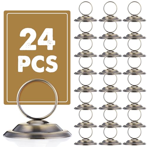 MotiMind 24 Pcs Table Number Holders-Metal Place Card Holders Table Number Stands Tabletop Sign Stands for Photos, Menu, Memo, Notes, Wedding, Restaurant, Banquet, Birthday(Bronze) - color: Bronze