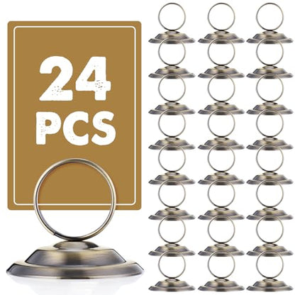 MotiMind 24 Pcs Table Number Holders-Metal Place Card Holders Table Number Stands Tabletop Sign Stands for Photos, Menu, Memo, Notes, Wedding, Restaurant, Banquet, Birthday(Bronze) - color: Bronze