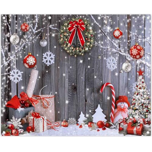 Fabric 10x8ft Christmas Photography Backdrop Winter Rustic Wood Background Xmas Tree Snow Wall Santa Party Decoration Holiday Photo Banner Props - size: 10'x8'