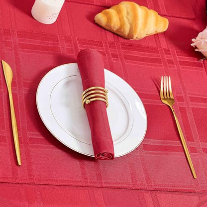 Plaid Cloth Napkins Set of 8, Checkered Style Jacquard Fabric Polyester Washable Reusable Cloth Napkins for Kitchen Dining Restaurants Wedding Party 17X17 Inch Red - color: Red（01）