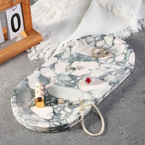 Koville Natural Marble Tray for Bathroom Countertop, Marble Vanity Trays for Perfume, Cosmetics, Jewelry, Decorative Tray for Dresser Organizer, Stone Storage Trays for Bathroom Decor(Grey) - color: Elegant Light Gray, size: 12" x 6" x 0.7"