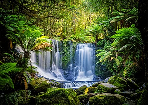 BELECO 17x10ft Fabric Jungel Forest Waterfall Photography Backdrop Tropical Rainforest Cascade Green Trees Landscape Background Walking Travel Outdoor Camping Activity Photo Shoot Studio Props - size: 17x10FT