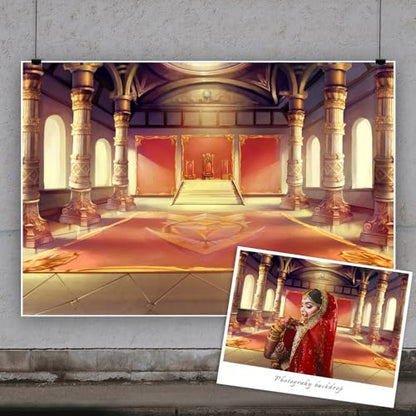 10x8ft Luxury Palaces Backdrop Ancient Royal Throne Golden Hall Carpet Marble Pillar Photography Background for Prom Birthday Wedding Party Decorations Kids Adults Portrait Photo Shoot Props - size: 10x8ft