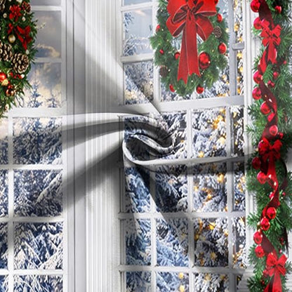7x5Ft Christmas Window Backdrop for Photography Holy Garland String Lights Santa Claus Background Winter Snow Scene Merry Christmas Photo Backdrop Studio Props Banner - size: 7X5Ft
