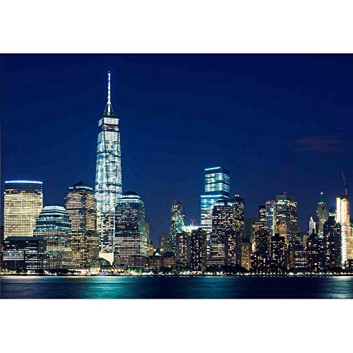 wall26 - Manhattan Skyline at Dusk, New York, United States - Removable Wall Mural | Self-Adhesive Large Wallpaper - 66x96 inches - color: Artwork - 23, size: 66"x96"