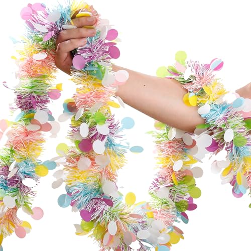 Easter Garland Decor,50Ft Glitter Tinsel Spring Garland Decorations for Tree Mantle Bedroom Office Classroom Party Indoor Outdoor Holiday Home Pink Yellow Blue Green White - color: Pink