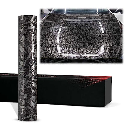 2pcs 4"x8" (10cmx20cm) Sample Silver PET Marble Forged Carbon Fiber Textured Gloss Vinyl Wrap Auto Car Sticker Decal Film Sheet Bubble Free Air Release Technology - color: Silver, size: 2pcs 4"x8" (10cmx20cm) Sample
