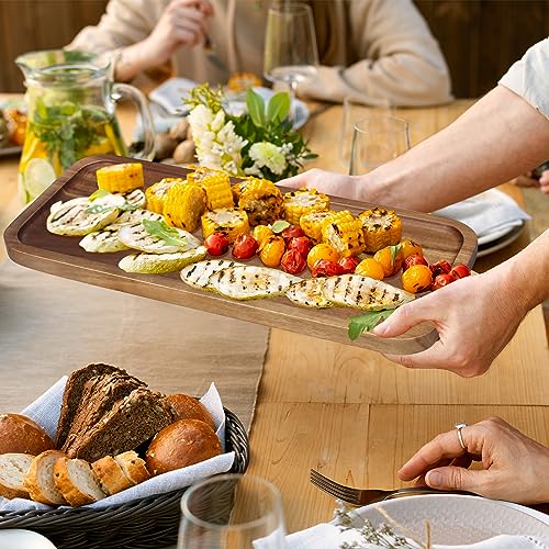 Small Wooden Serving Platters Acacia Charcuterie Boards Rectangle Wood Tray Home Decor Serving Cheese Board Appetizer Snack Plates Kitchen Dinner Platter for Food Dish Rectangular Cake Dessert Trays - size: 14" x 6" x 0.6"