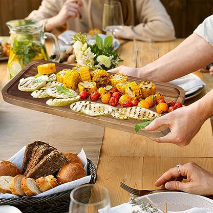 Small Wooden Serving Platters Acacia Charcuterie Boards Rectangle Wood Tray Home Decor Serving Cheese Board Appetizer Snack Plates Kitchen Dinner Platter for Food Dish Rectangular Cake Dessert Trays - size: 14" x 6" x 0.6"