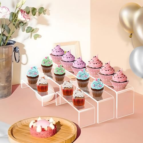 6pcs Thickened Acrylic Display Stand, Tiered Rectangular Clear Display Risers, 9" Acrylic Shelf for Display Perfume Jewelry Figures Collectibles Curio, Dessert Cupcake Table Buffet Risers - color: Clear-6pcs