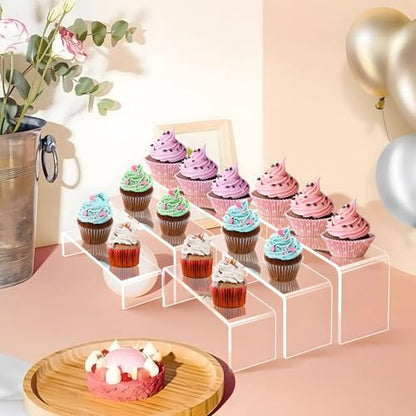 6pcs Thickened Acrylic Display Stand, Tiered Rectangular Clear Display Risers, 9" Acrylic Shelf for Display Perfume Jewelry Figures Collectibles Curio, Dessert Cupcake Table Buffet Risers - color: Clear-6pcs