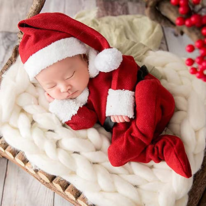ForBaysy Newborn Baby Christmas Photo Props Outfit Infant Boys Girl Photoshoot Costume Red jumpsuit With Xmas Hat