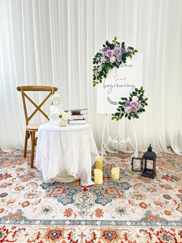 Odouzy Pack of 2 Wedding Arch, Artificial Flowers, Wedding Decor，Flower Garland Be Suited to Banquet, Party, Reception Entrance Welcome Sign and Background Decoration (Purple) - color: Purple