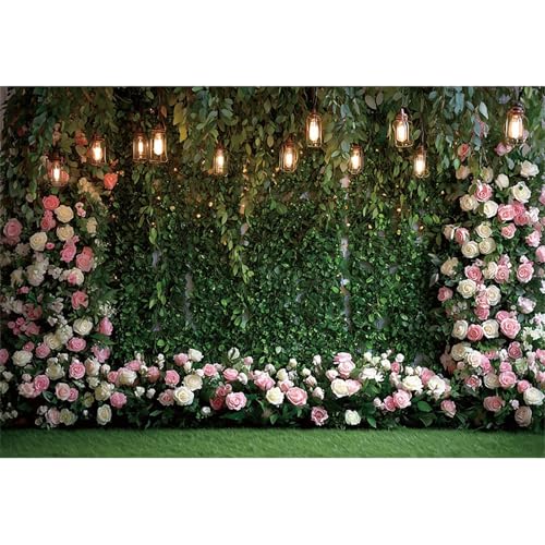 Green Floral Wall Backdrops 5x3ft Outdoor Outside Wedding Background Bridal Shower Bride to Be Party Decorations Kids Adults Portraits Birthday Anniversary Banner Backdrop Photo Props - color: green-4, size: 5x3ft