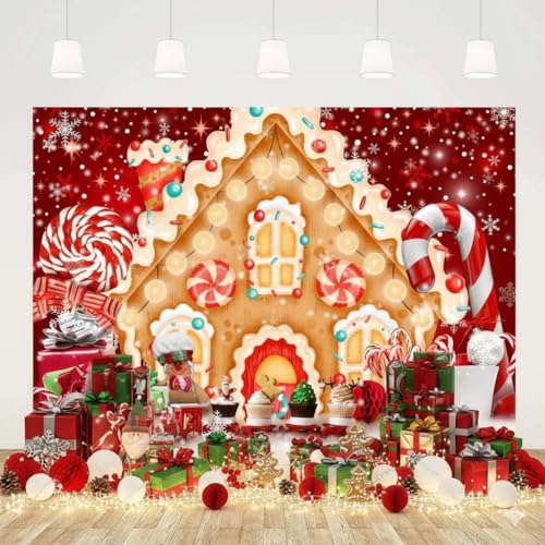 Ticuenicoa Christmas Gingerbread House Backdrop for Photography 5x3ft Winter Merry Xmas Snow Scene Lollipop Red Candyland Background Santa Baby Shower Birthday Party Decorations Photo Studio Props - size: 5x3ft